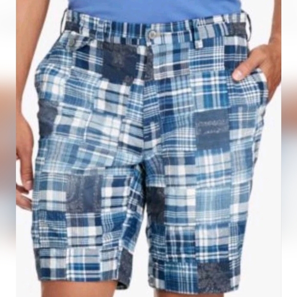 India Madras Polo Ralph Lauren Bermuda Shorts Men 38 Blue Patchwork Streetwear